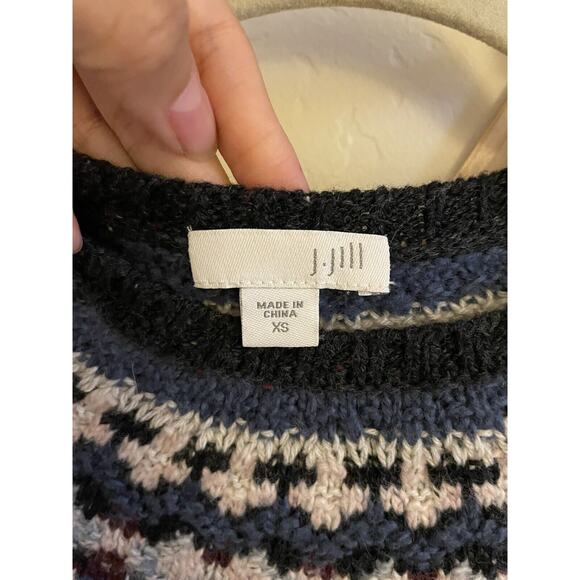J. Jill Sweater Women's XS Wool Blend Blue Fair Isle Pullover Knit Crew Neck - Picture 5 of 8